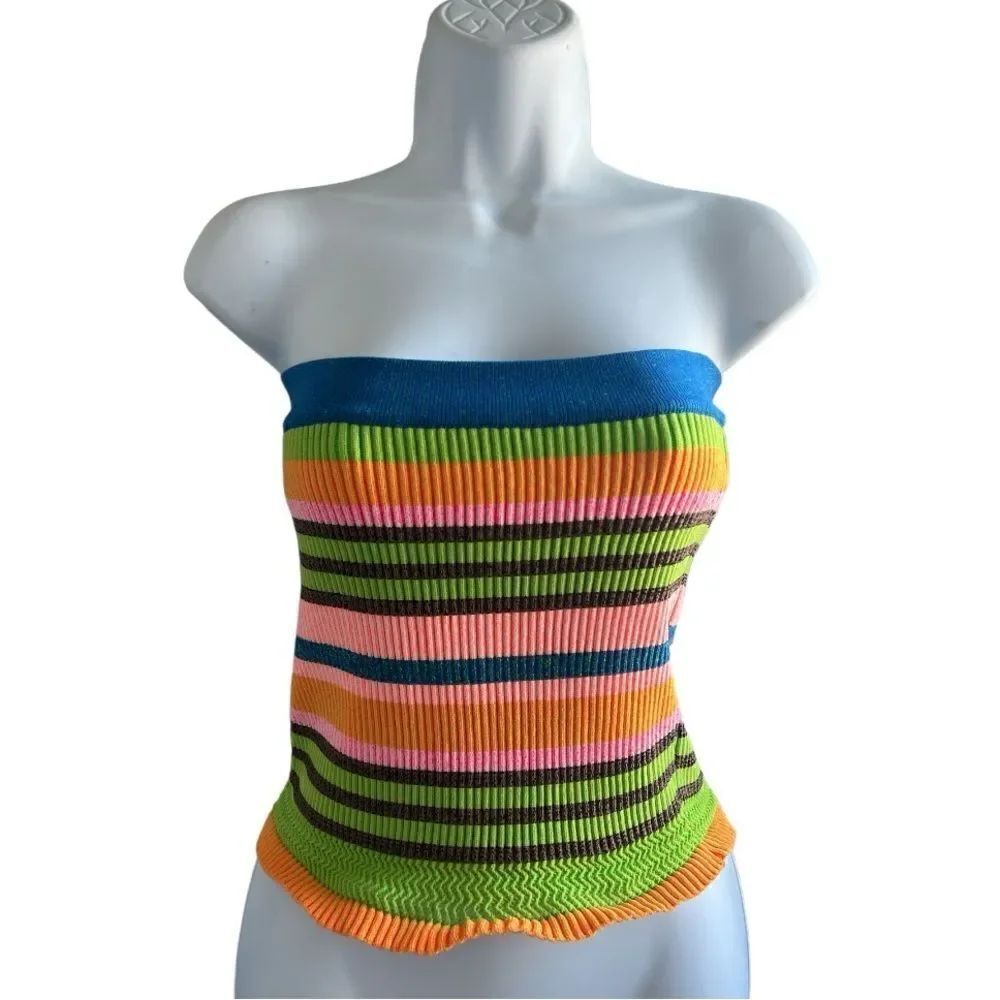 AGR Multicolored Striped Cropped Strapless Top Size M.